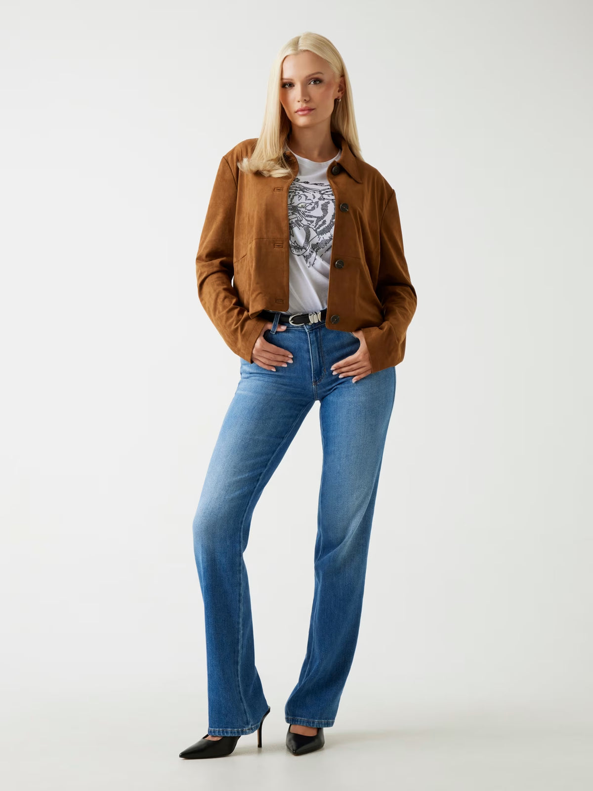 Chaqueta corta de ante sintético