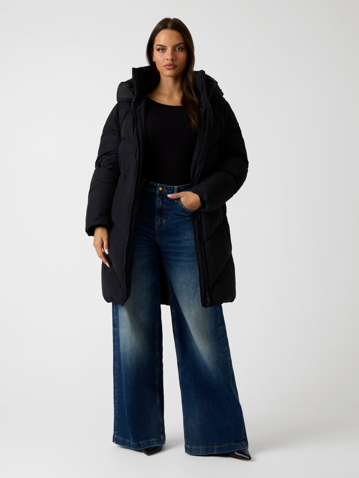 Chaqueta acolchada larga de plumón auténtico