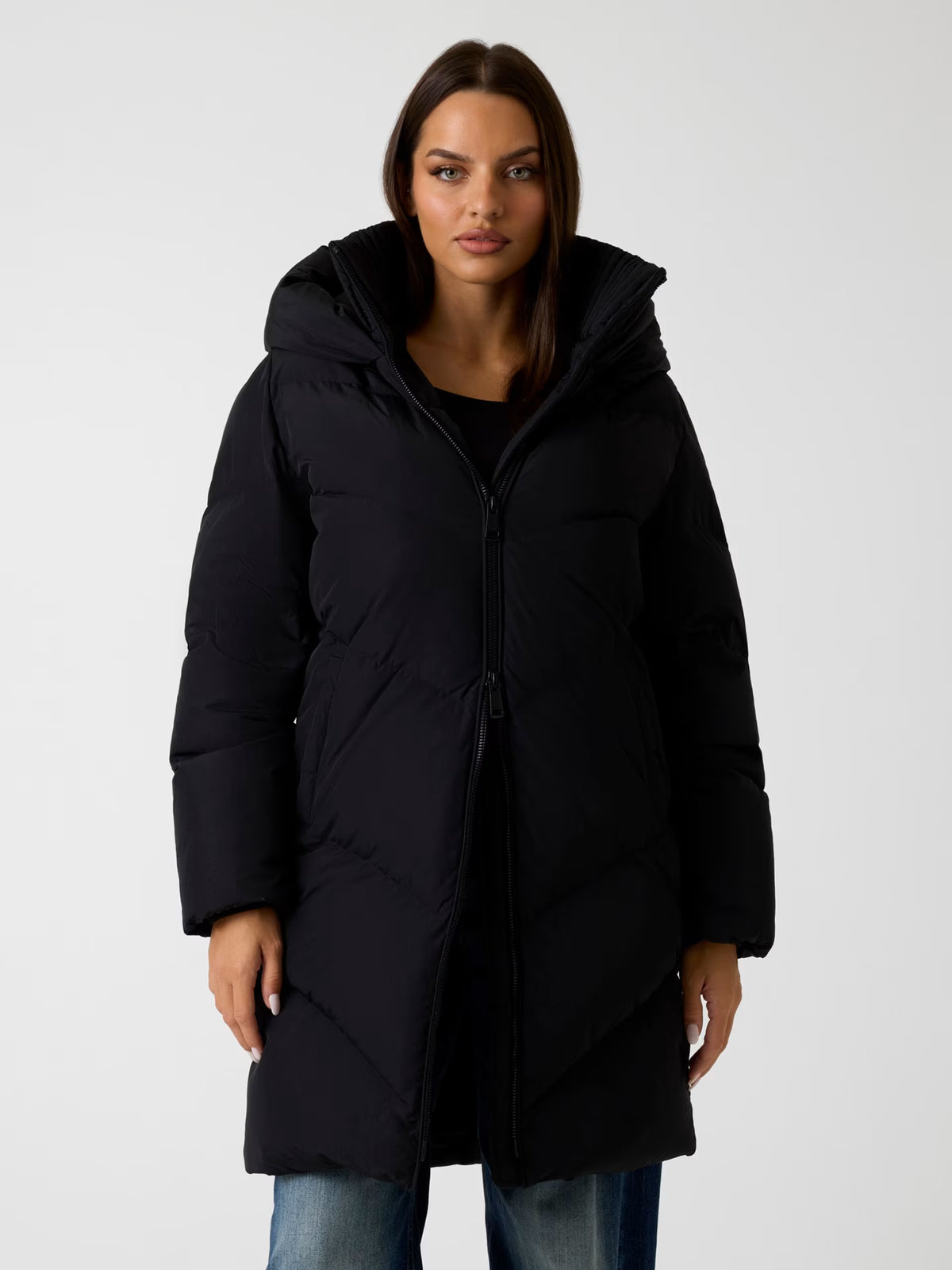 Chaqueta acolchada larga de plumón auténtico